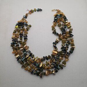 Vintage Japan Polished 4 Strand Natural Shell/Stone Choker Necklace 14"-16"